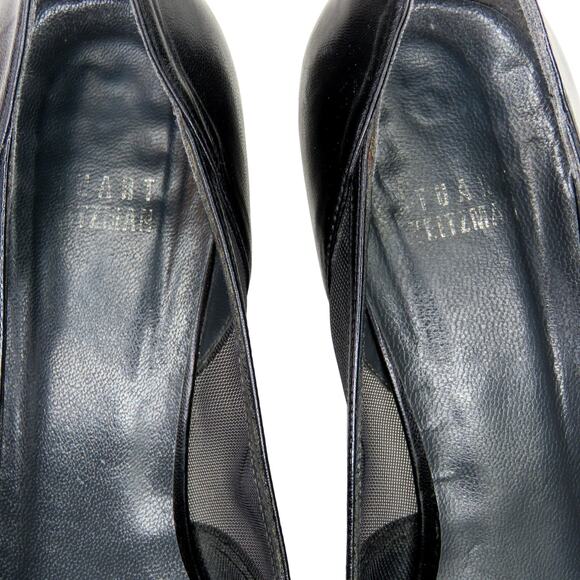 Stuart Weitzman Black Leather D'Orsay Pointed Toe Pump Mesh Sides Size 7.5 - Picture 11 of 12